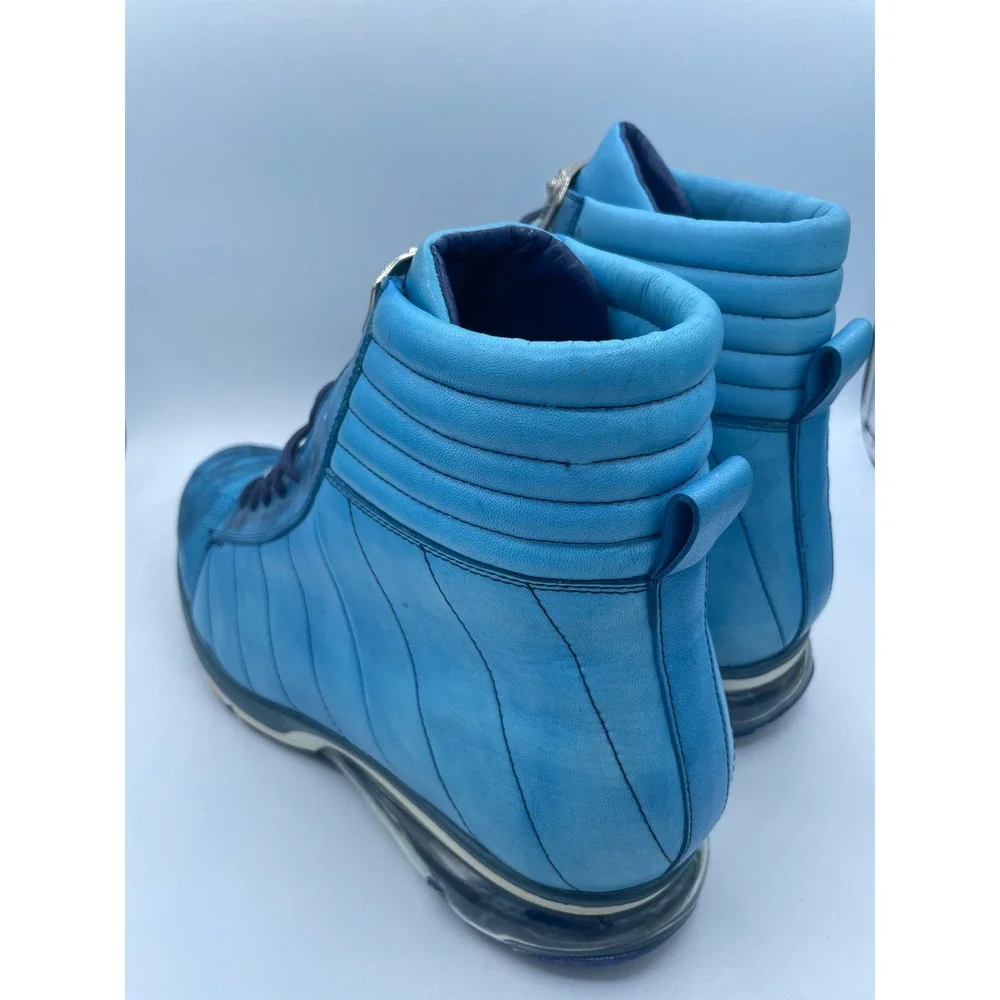 Belvedere Toro Mens 13 Antique Ocean Blue Ostrich Leather High Top Sneakers E15